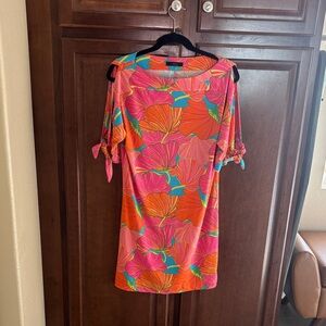 Trina Turk Pink and Orange Floral Open Sleeve Dress